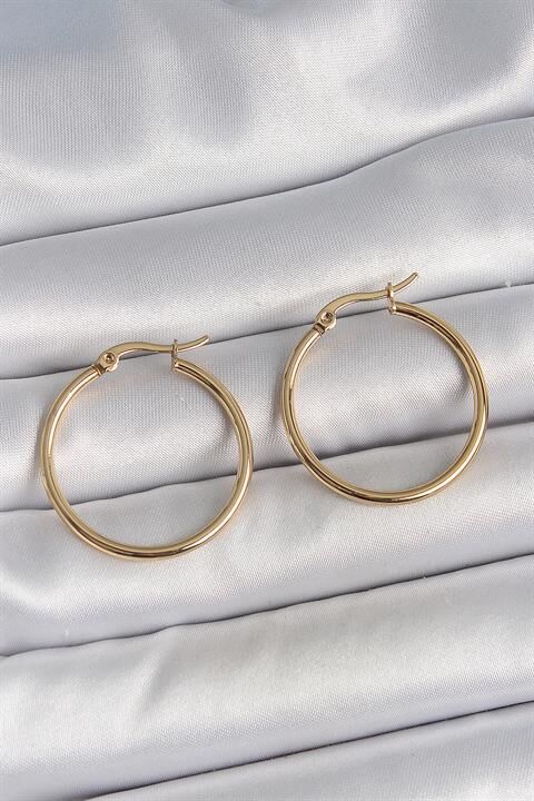 316 Çelik Gold Renk 27 mm Halka Model Kadın Küpe