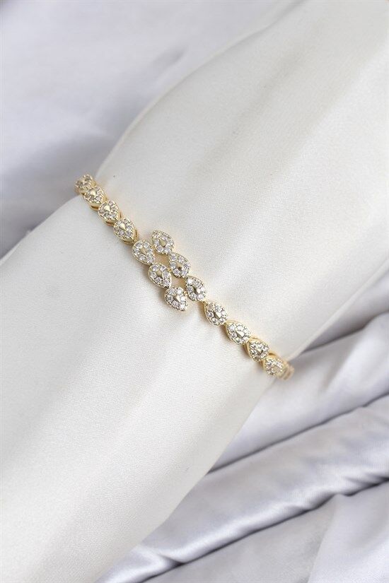 CM Damla Model Zirkon Taşlı VIP Seri Gold Renk Pirinç Kadın Bileklik
