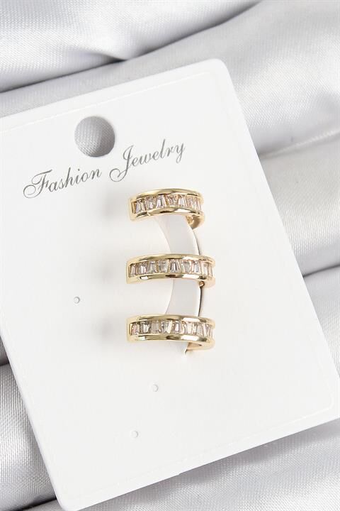 Pirinç Su Yolu Model Gold Renk Sağ Kıkırdak Küpe