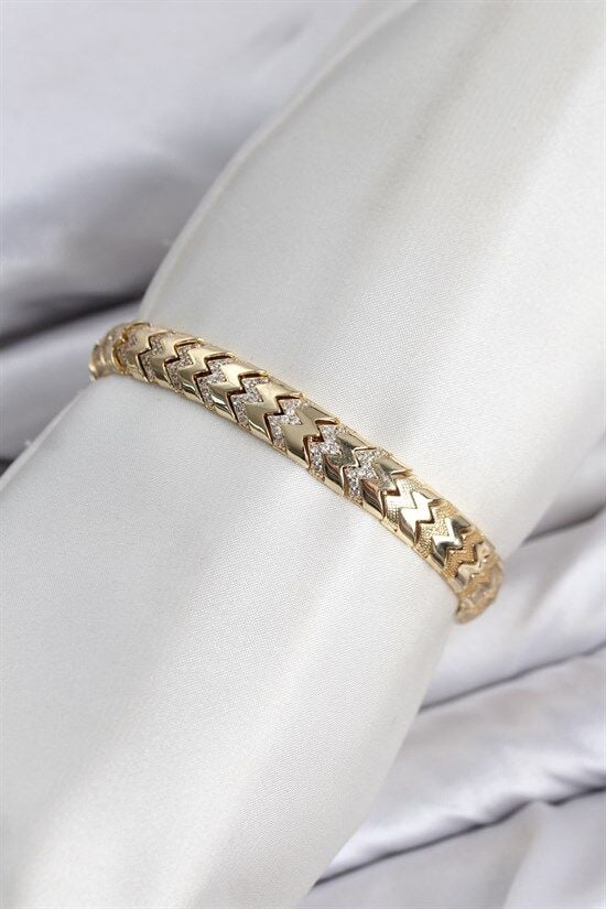 CM Kalın Yılan Model Zirkon Taşlı VIP Seri Gold Renk Pirinç Kadın Bileklik