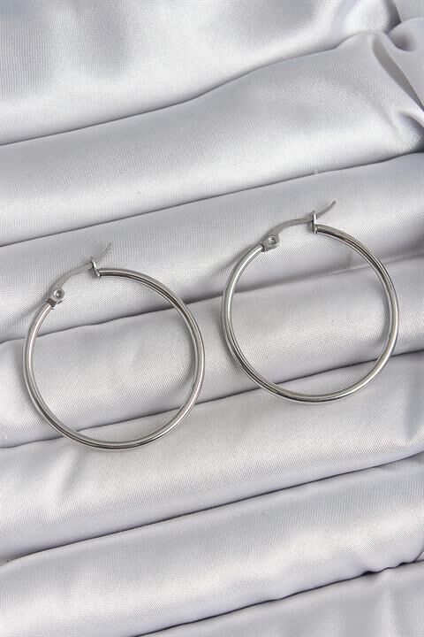 316 Çelik Gümüş Renk 33 mm Halka Model Kadın Küpe