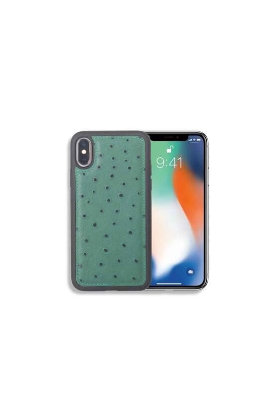 Guard Yeşil Deve Kuşu Model Deri iPhone X / XS Kılıfı