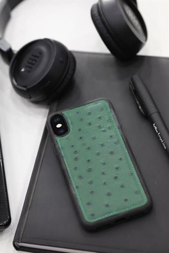 Guard Yeşil Deve Kuşu Model Deri iPhone X / XS Kılıfı
