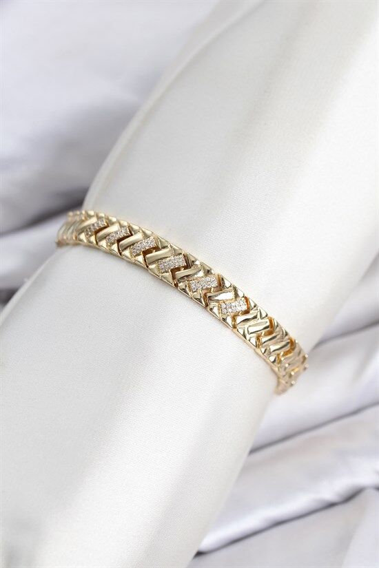 CM Geometrik Model Zirkon Taşlı VIP Seri Gold Renk Pirinç Kadın Bileklik