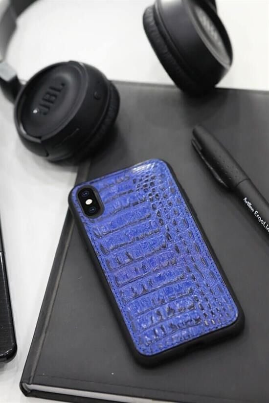 Guard Lacivert Timsah Baskı Deri iPhone X / XS Kılıfı