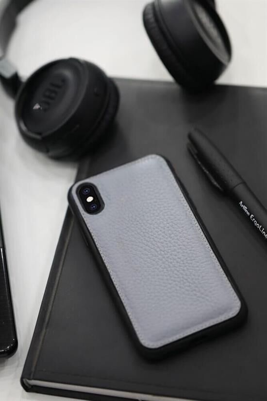 Guard Gri Deri iPhone X / XS Telefon Kılıfı