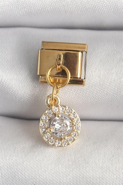 316L Çelik Gold Renk Sallantı Daire Zirkon Taşlı Nomination Charm