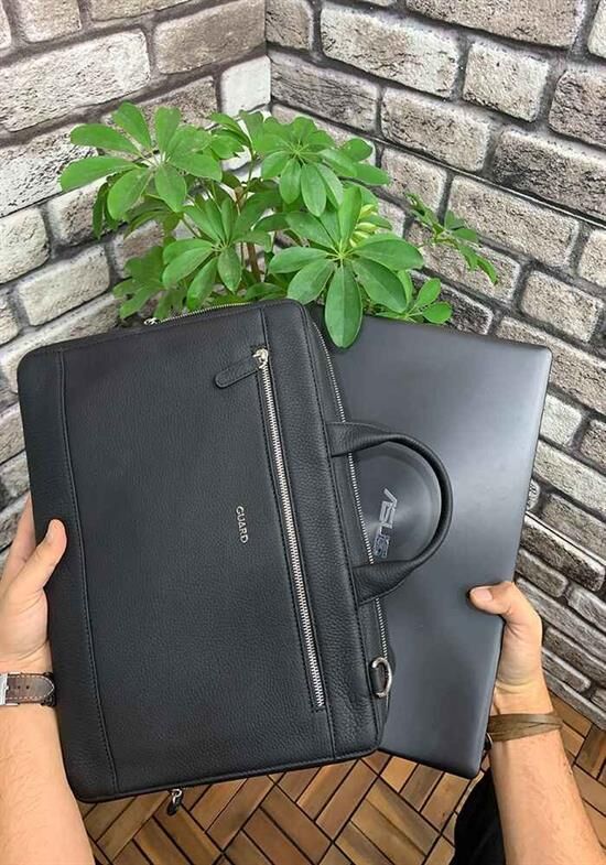 Guard Siyah Deri Özel Üretim Laptop ve Evrak Çantası