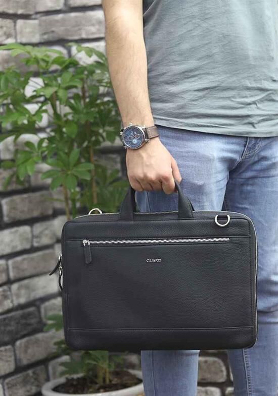 Guard Siyah Deri Özel Üretim Laptop ve Evrak Çantası