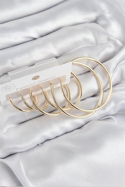 Pirinç Halka Model Gold Renk Kadın Set Küpe