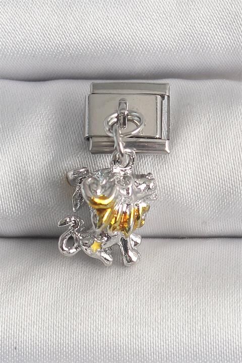 316L Çelik Gümüş Renk Sallantı Aslan Model Nomination Charm