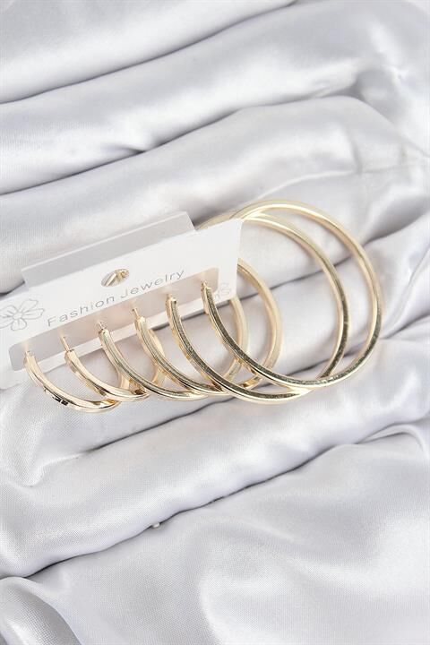 Pirinç Halka Model Gold Renk Kadın Set Küpe