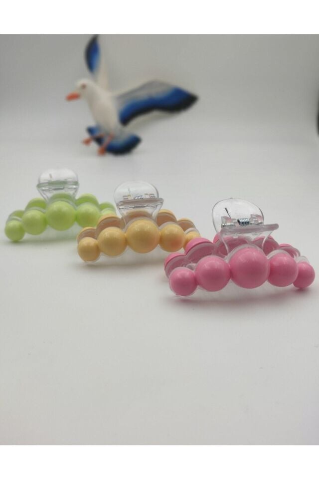 Kadın Şeffaf, Yeşil, Pembe, Sarı 3'Lü Mandal Toka Seti