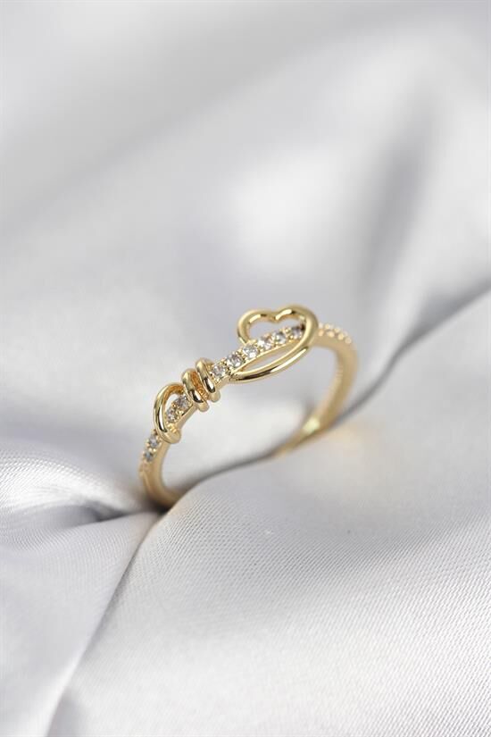 Sarmal Kalp Model Zirkon Taşlı Gold Renk Kadın Yüzük