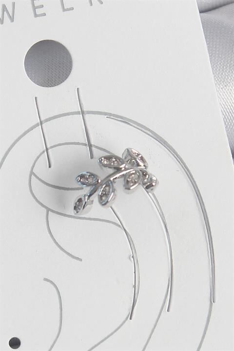 Pirinç Gümüş Renk Zirkon Taşlı Yaprak Model Kıkırdak Kadın Küpe