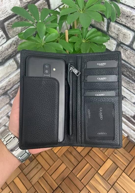 Guard Chelsea Siyah Mat Telefon Bölmeli Deri El Portföy