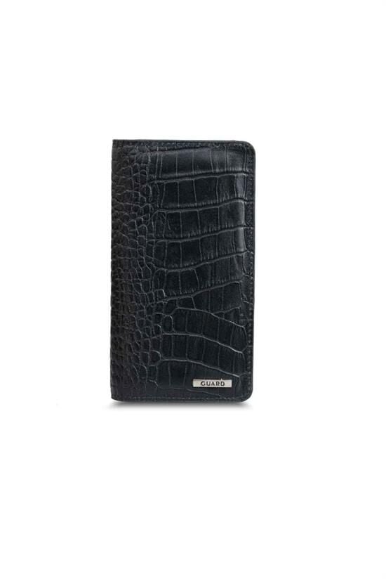 Guard Telefon Girişli Croco Desenli Siyah Deri Unisex Cüzdan