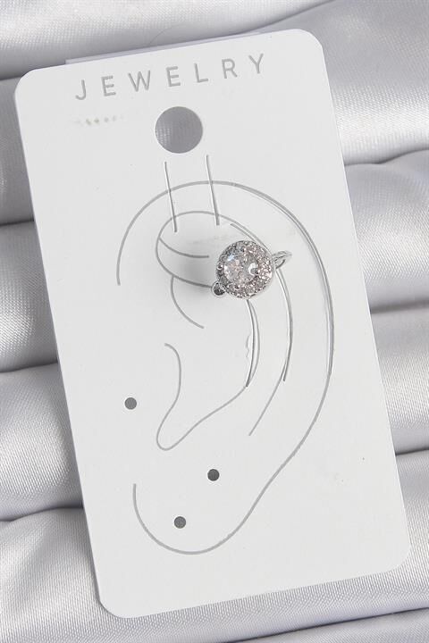 Pirinç Gümüş Renk Zirkon Taşlı Kadın Kıkırdak Model Küpe