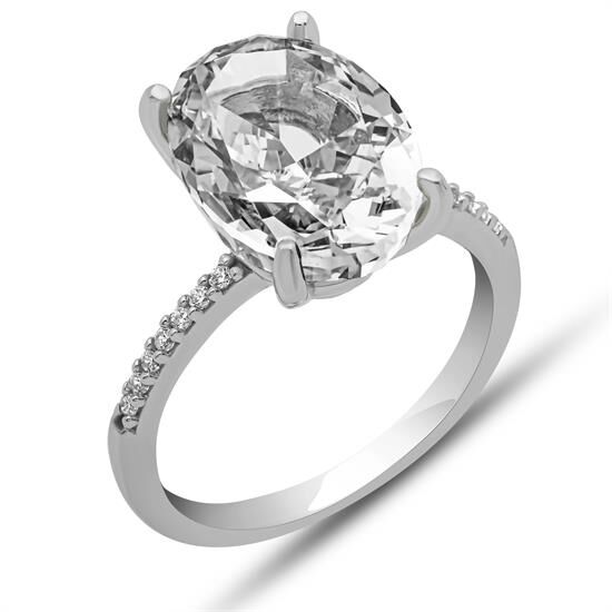 Gümüş Ice Cut Oval Zirkon Taşlı Kadın Yüzük