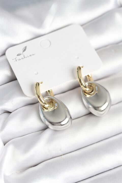 Pirinç Damla Model Gümüş Gold Renk Kadın Küpe