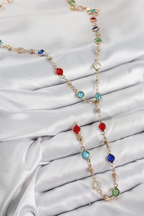 Pirinç Renkli Zirkon Taşlı Model Gold Renk Kadın Y Kolye