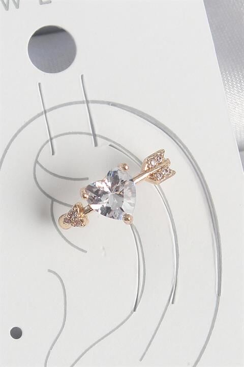 Pirinç Gold Renk Zirkon Taşlı Kalp Ok Model Kadın Kıkırdak Küpe
