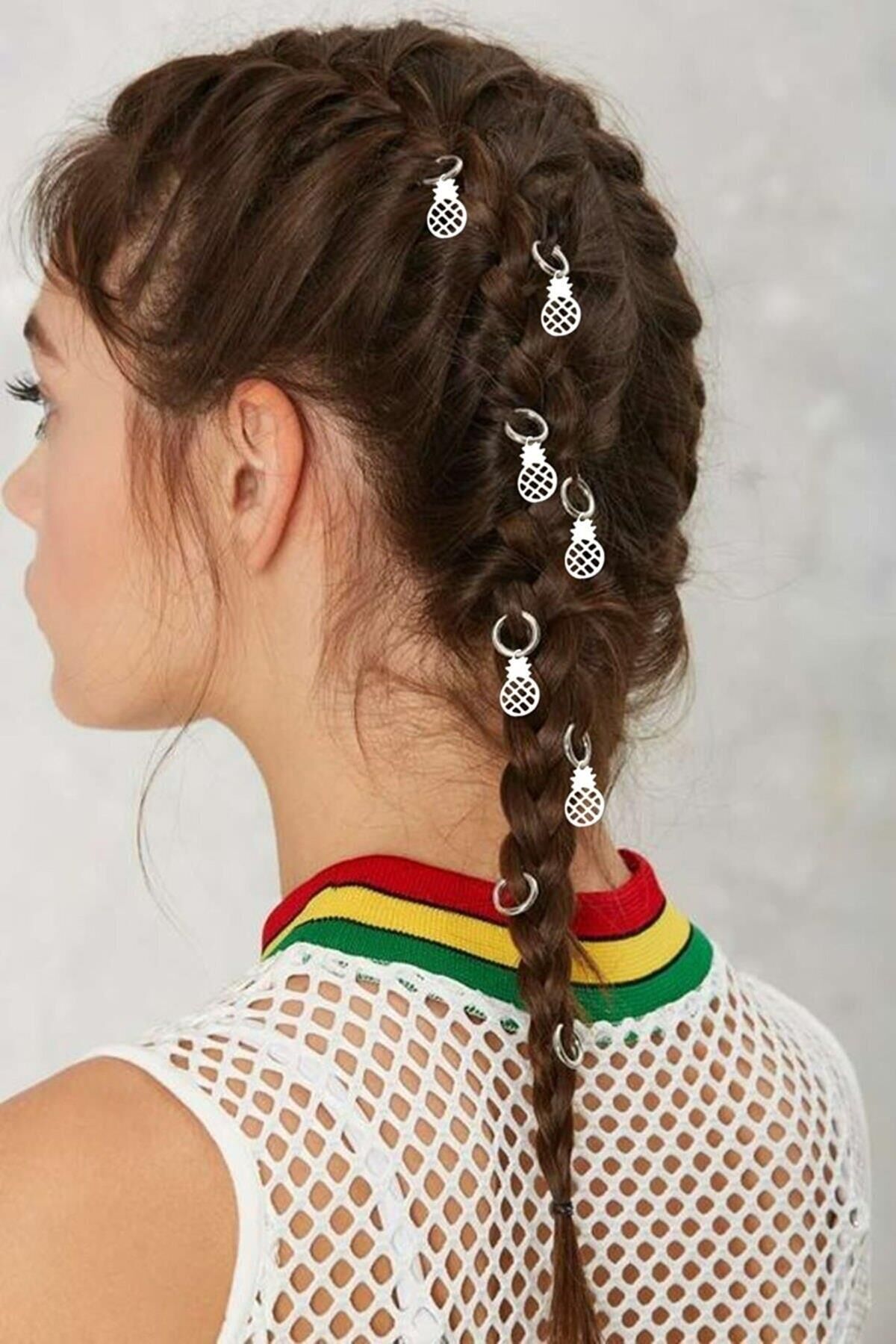 Kadın Silver Ananas Saç Küpe Seti Tk00560