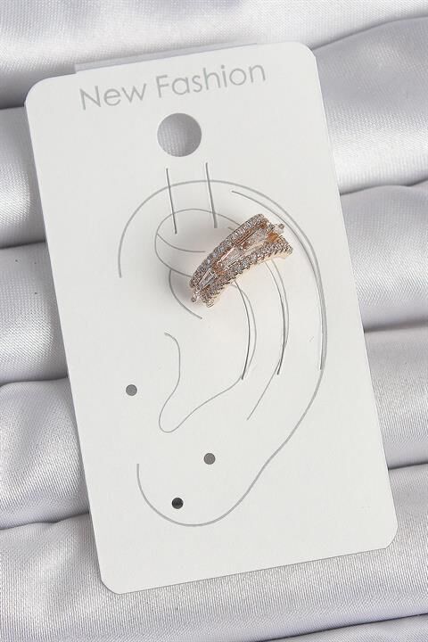 Pirinç Gold Renk Zirkon Taşlı 3'Lü Sıralı Model Kadın Kıkırdak Küpe