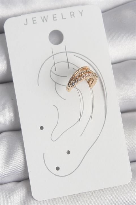 Pirinç Gold Renk Zirkon Taşlı 3'Lü Sıralı Model Kadın Kıkırdak Küpe