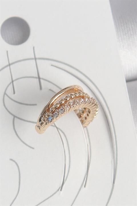 Pirinç Gold Renk Zirkon Taşlı 3'Lü Sıralı Model Kadın Kıkırdak Küpe