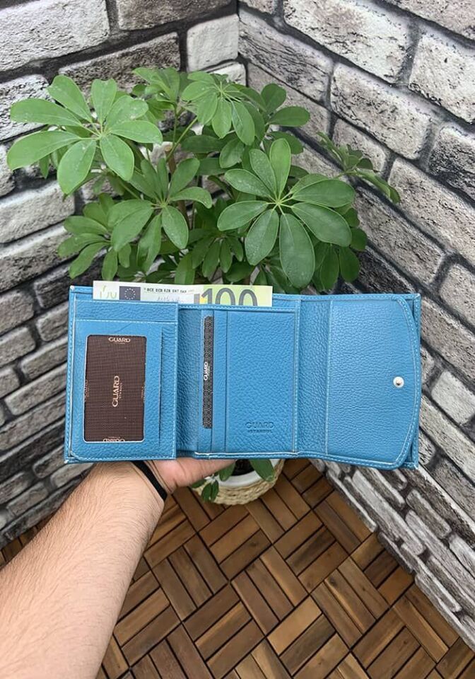 Guard Çok Bölmeli Mavi Şık Deri Bayan Cüzdanı