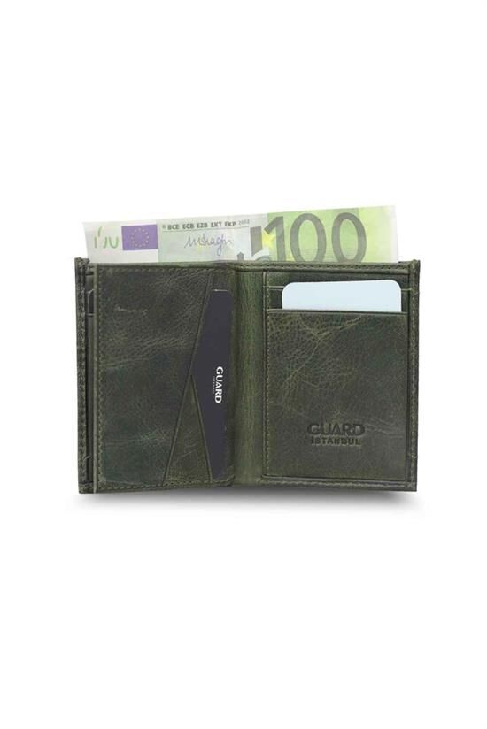 Guard Minimal Antik Yeşil Deri Erkek Cüzdanı