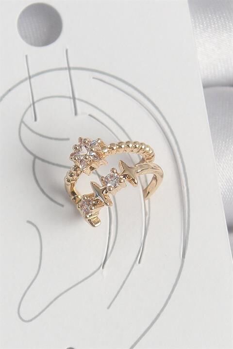Pirinç Gold Renk Zirkon Taşlı Yıldız Model Kadın Kıkırdak Küpe