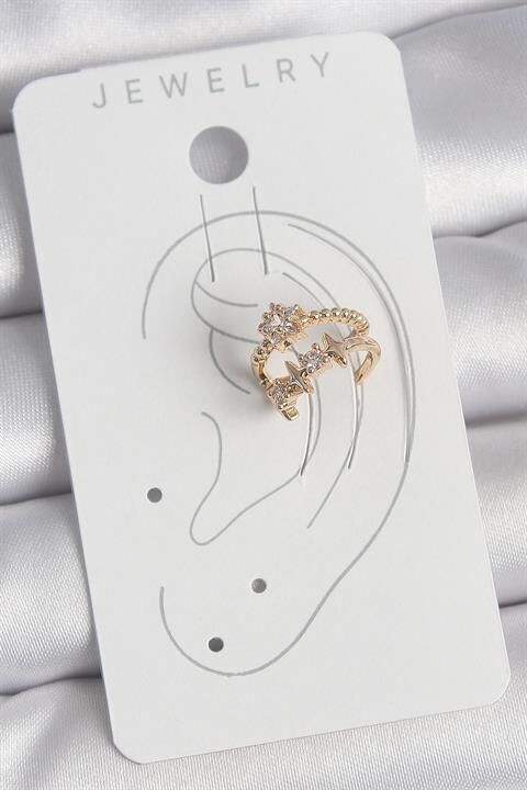 Pirinç Gold Renk Zirkon Taşlı Yıldız Model Kadın Kıkırdak Küpe