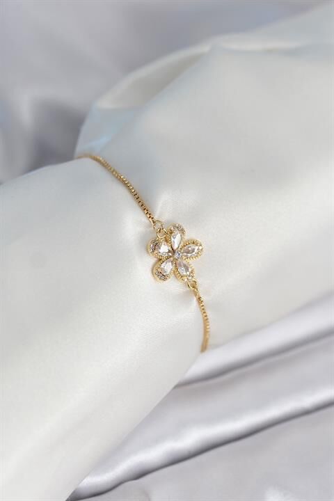Çiçek Model Asansörlü Gold Renk Kadın Bileklik