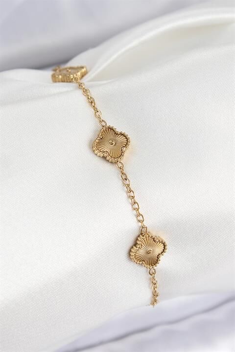 316L Çelik Gold Renk Yonca Kadın Bileklik