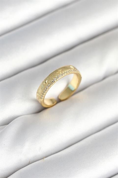 Gold Renk Şerit Zirkon Taşlı Kadın Yüzük