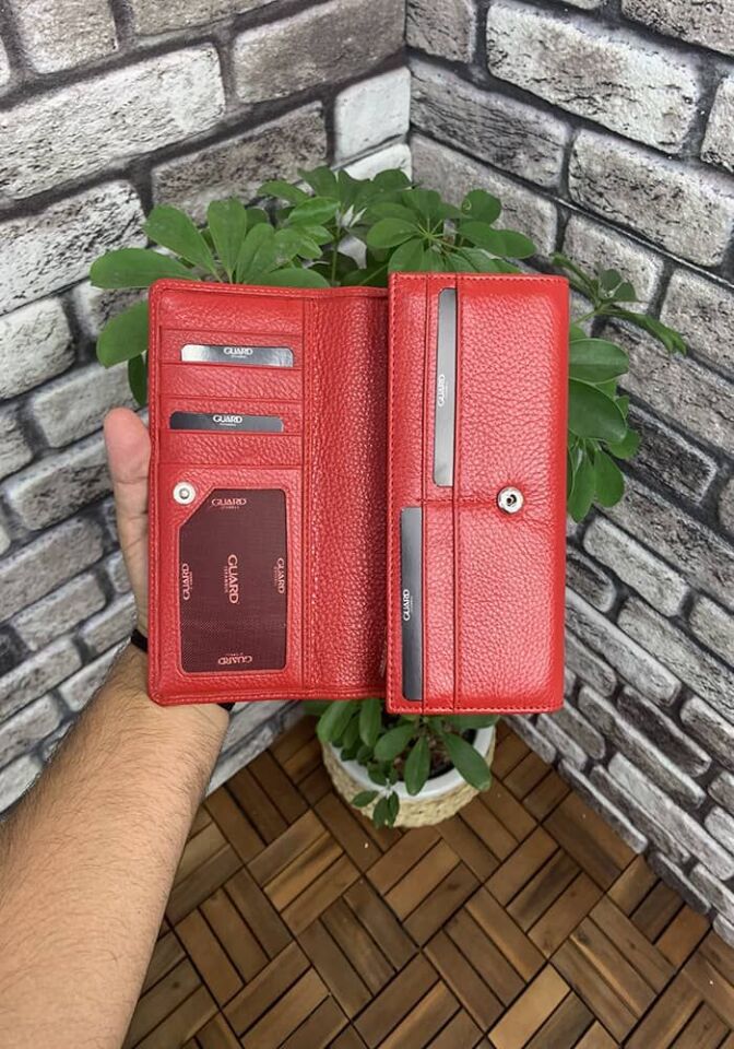 Guard Kırmızı Deri Fermuarlı Bayan Cüzdanı