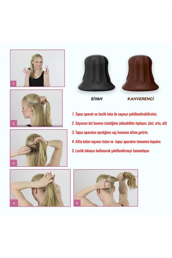 Saç Tokası Cool Hair At Kuyruğu Saç Modeli Dik Tutma Aparatı- Kahverengi Siyah 2'li