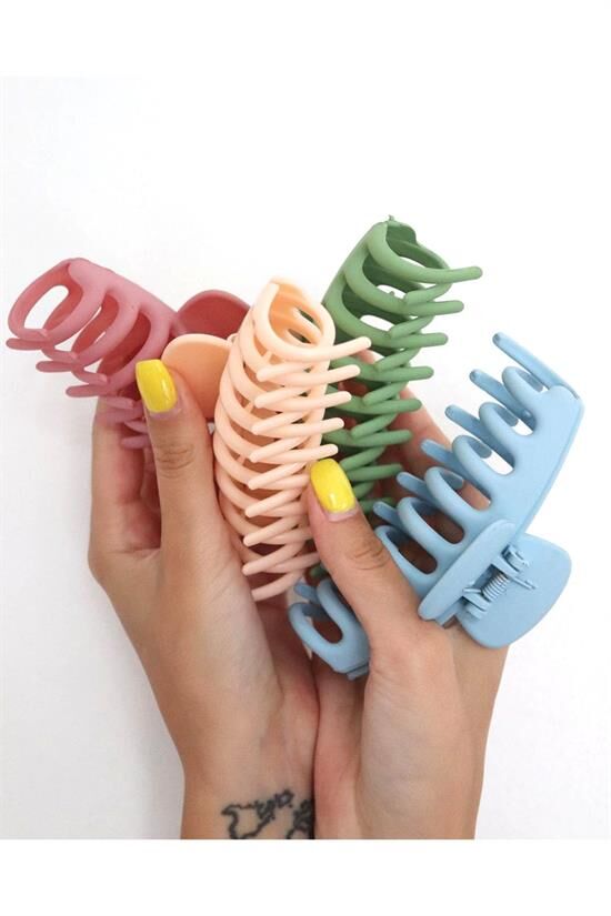 Kadın 4'lü Rengarenk Büyük Boy (11CM) Kaydırmaz Mandal Toka Seti