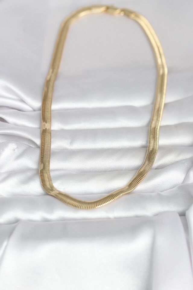 CM 14K Gold Renk Kalın Yassı Yılan Zincir Model 45 cm Kadın Kolye