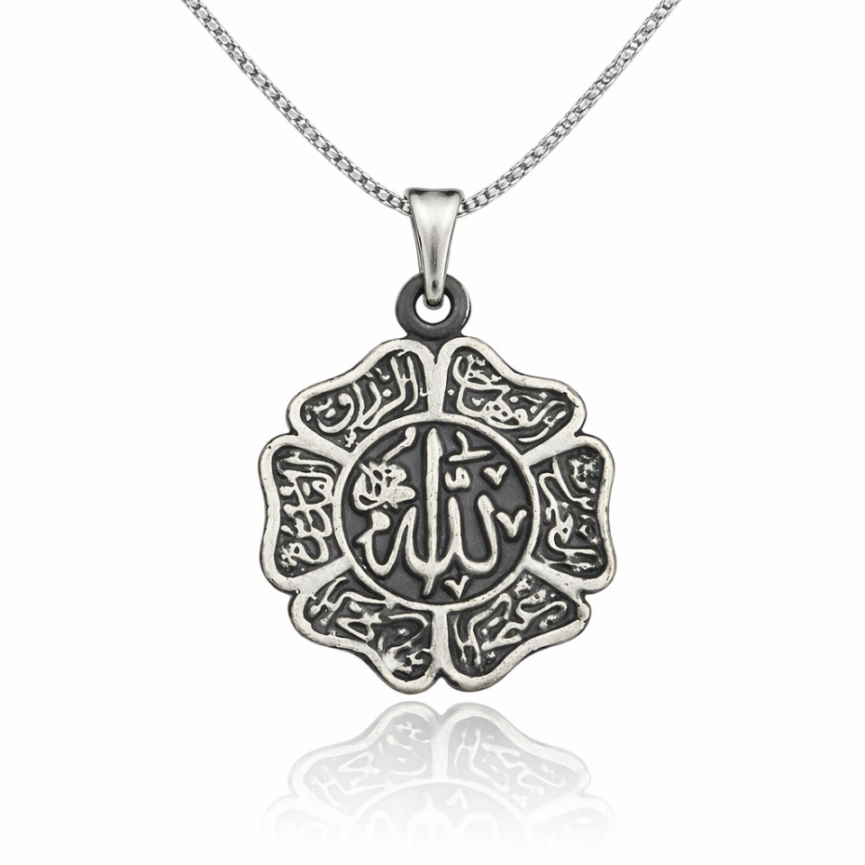 Gümüş Allah Yazılı Erkek Kolye