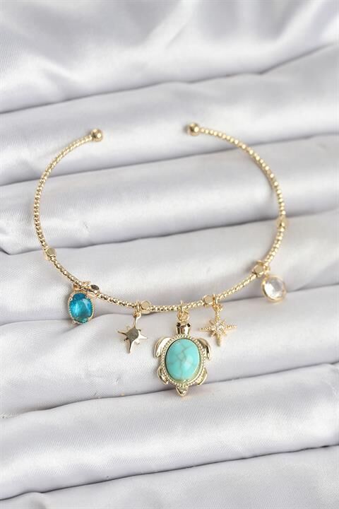 Caretta Caretta Charmlı Gold Renk Kadın Bileklik