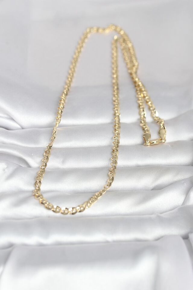 CM 14K Gold Renk Yassı Oval Zincirli Model 60 cm Kadın Kolye