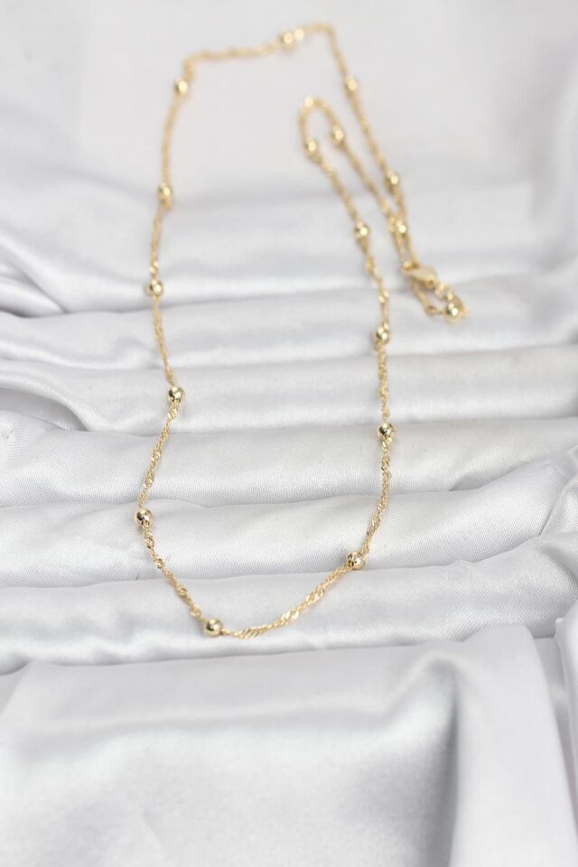 CM 14K Gold Renk Burgu ve Top Zincirli Model 60 cm Kadın Kolye