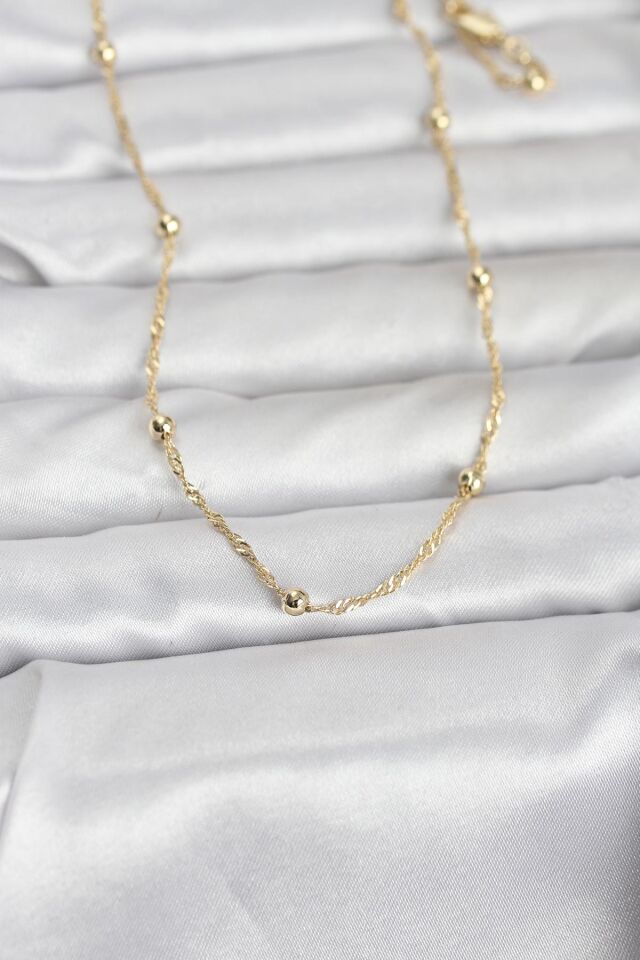 CM 14K Gold Renk Burgu ve Top Zincirli Model 60 cm Kadın Kolye