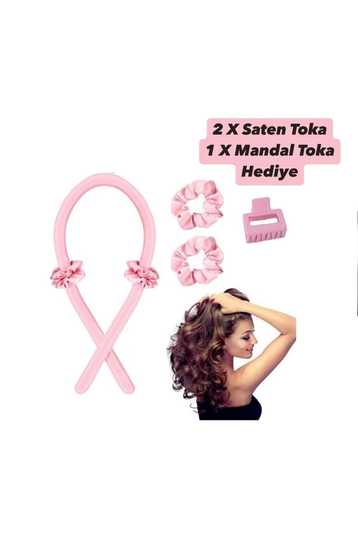 Isısız Saç Şekillendirme Seti PudraPembe Saten Saç Sosisi %100 Saf İpek Saten