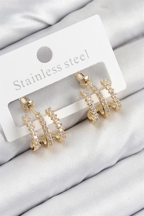 Pirinç Zirkon Taşlı Model Gold Renk Kadın Küpe