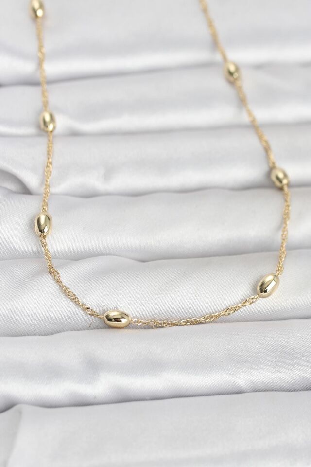 CM 14K Gold Renk Topçuklu Burgu Zincir Model 60 cm Kadın Kolye