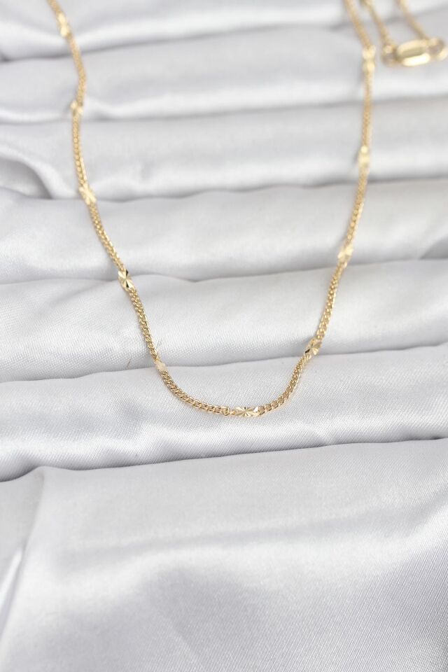 CM 14K Gold Renk Lazer Puntalı Model 60 cm Kadın Kolye